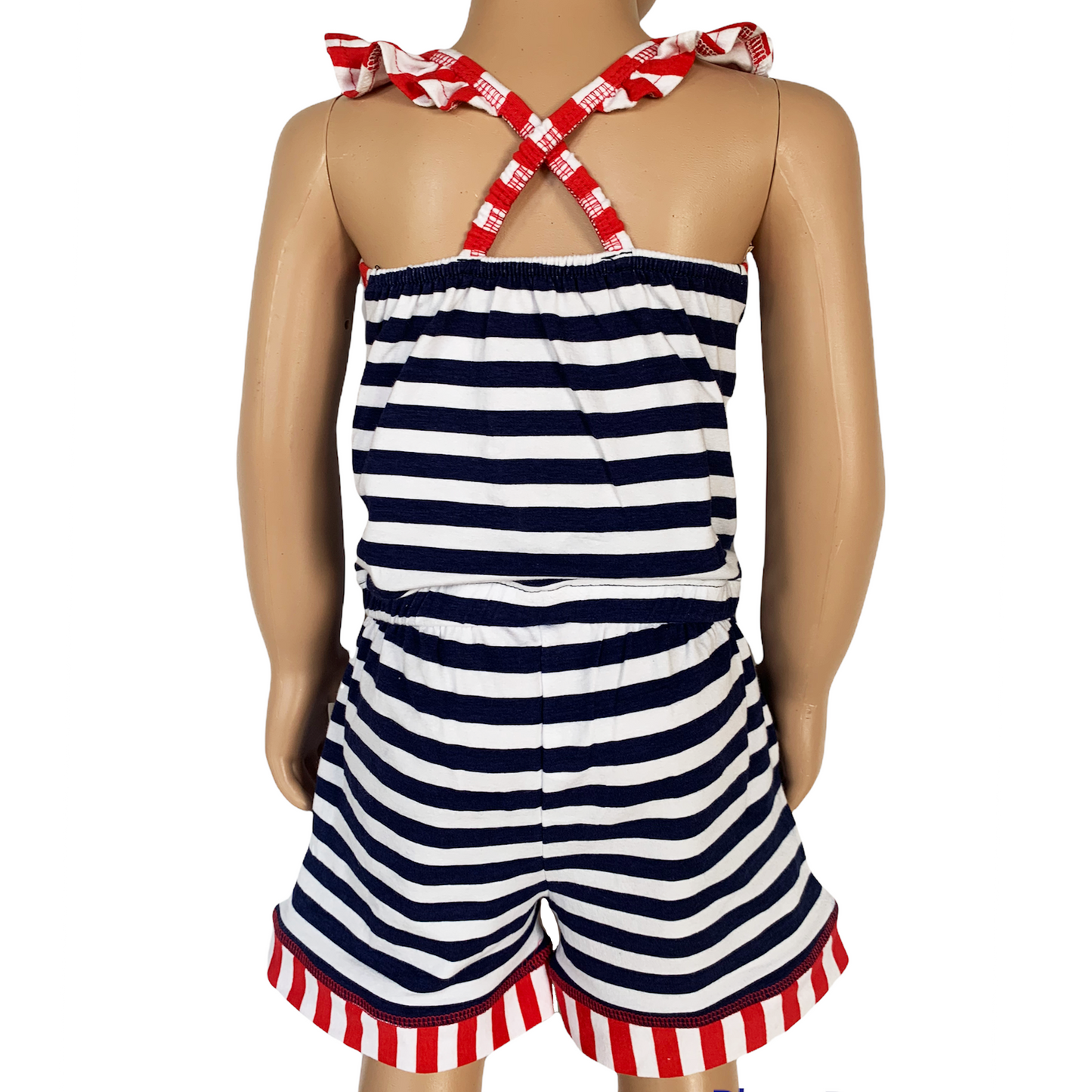 AnnLoren Girls Anchors Away Nautical Romper