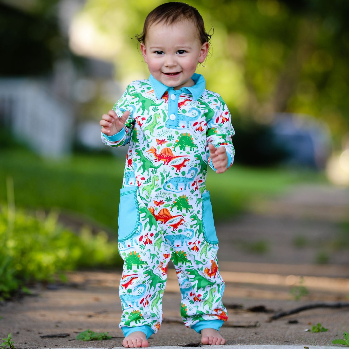 AnnLoren Dinosaur Longsleeve Romper