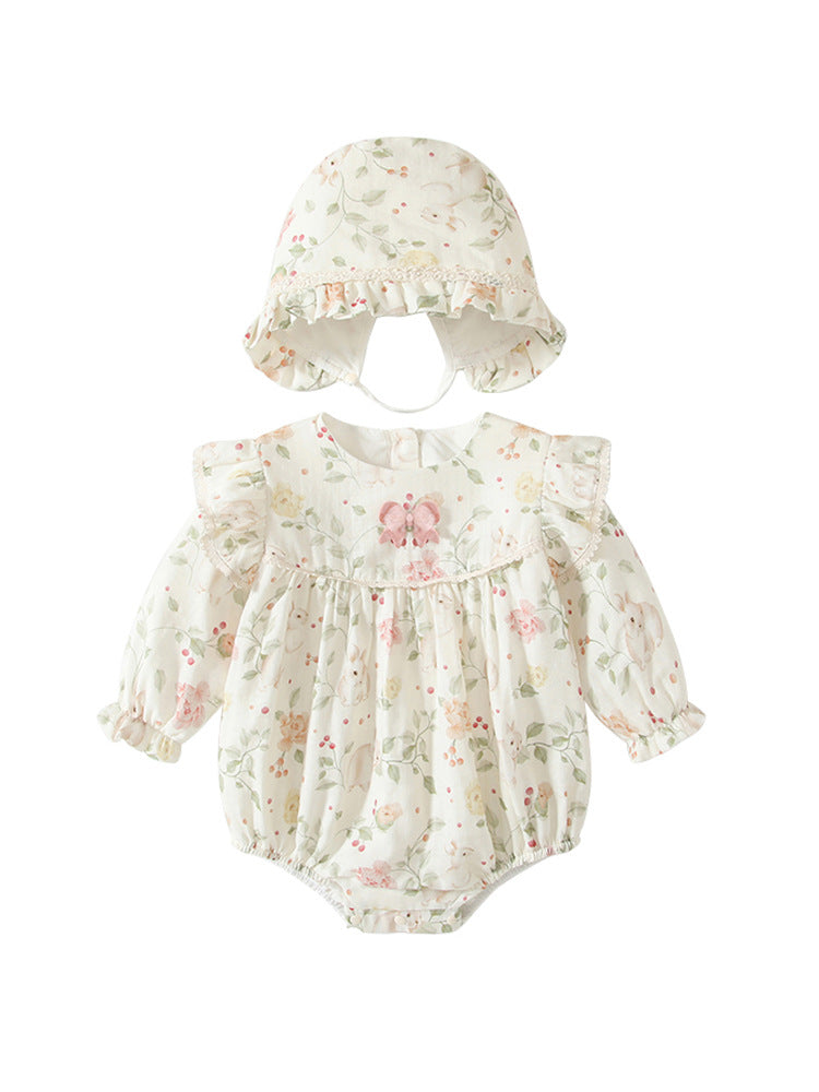 Spring Arrival Floral Romper with Hat Set