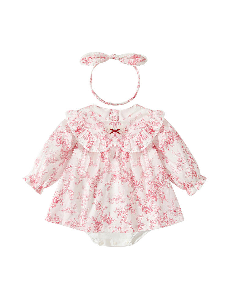 Spring Arrival Baby Girls Flowers Pattern Lace-Trim Peter Pan Collar