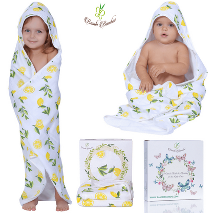 Baby Hooded Towel, Muslin-Backed, Buttery Soft Terry, Lemon Print
