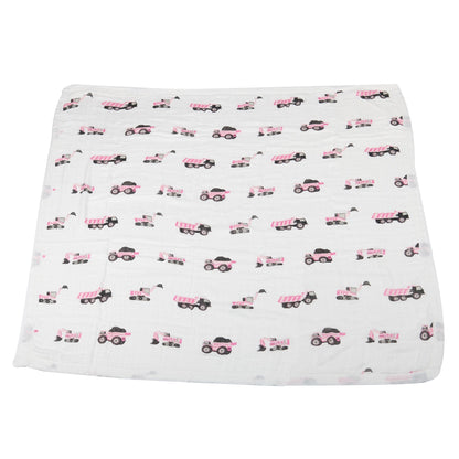 Pink Digger and White Bamboo Muslin Newcastle Blanket