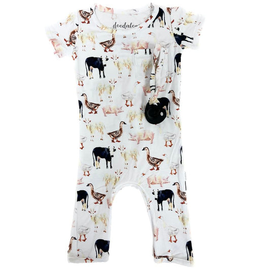 E I E I O - Doodalou Bamboo Baby Romper Short Sleeve with Pants - 3 -