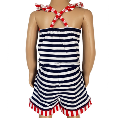 AnnLoren Girls Anchors Away Nautical Romper