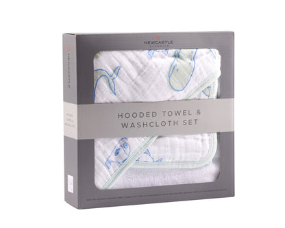 Whale Hooded Towel and Washcloth Set