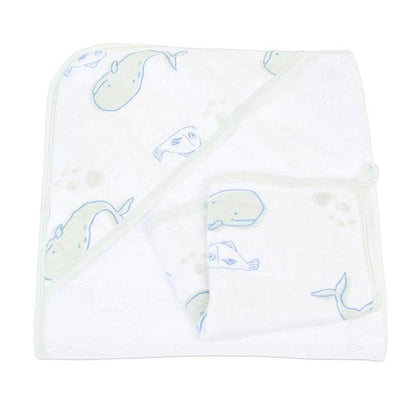 Whale Hooded Towel and Washcloth Set