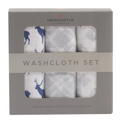 Blue Deer Cotton Washcloth 3-Pack Set