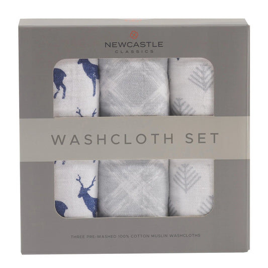 Blue Deer Cotton Washcloth 3-Pack Set