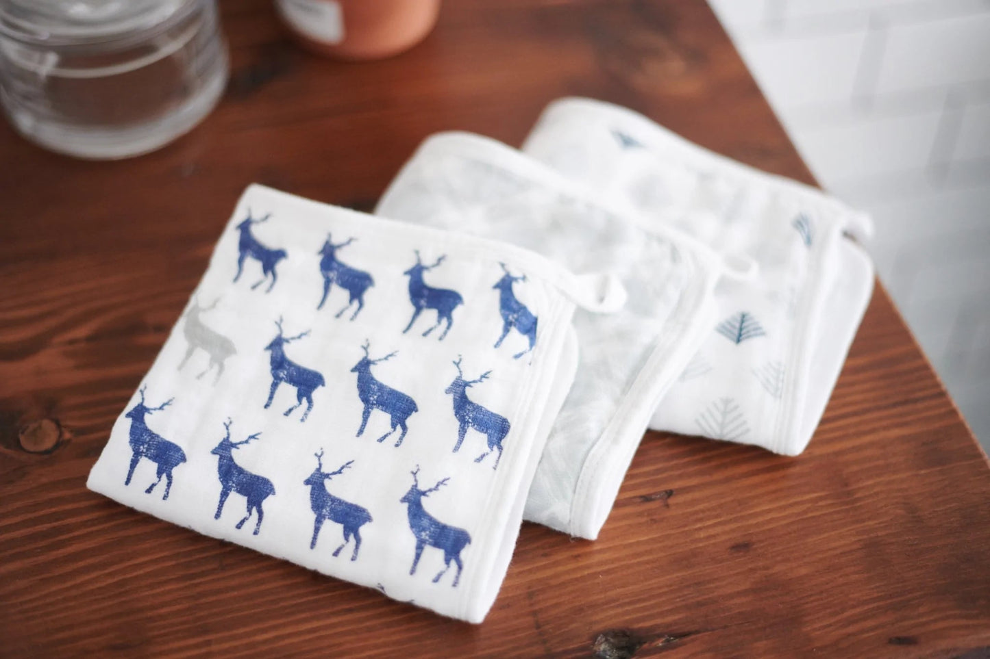 Blue Deer Cotton Washcloth 3-Pack Set