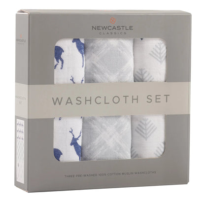 Blue Deer Cotton Washcloth 3-Pack Set