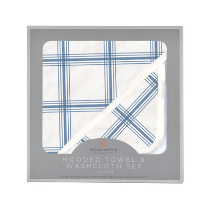 Blue Buffalo Check Plaid Hooded Towel and Washcloth Set
