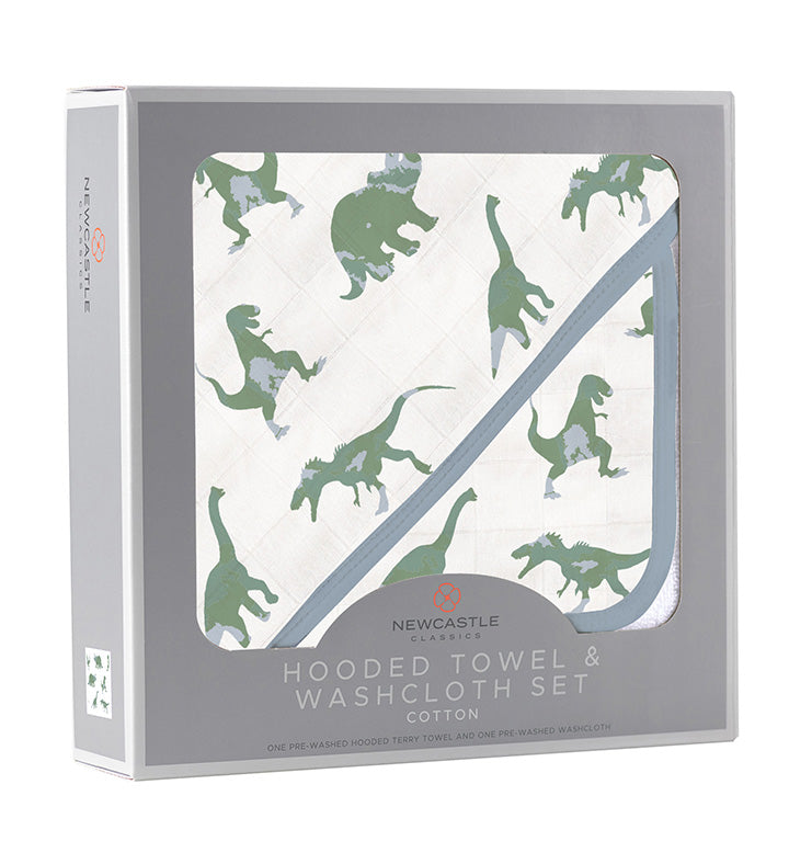 Rough Terrain Dinosaurs Cotton Hooded Towel and Washcloth Set