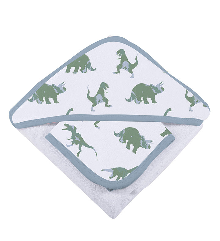 Rough Terrain Dinosaurs Cotton Hooded Towel and Washcloth Set