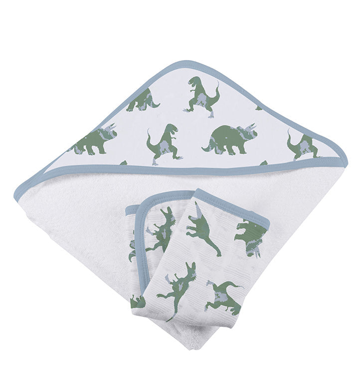 Rough Terrain Dinosaurs Cotton Hooded Towel and Washcloth Set
