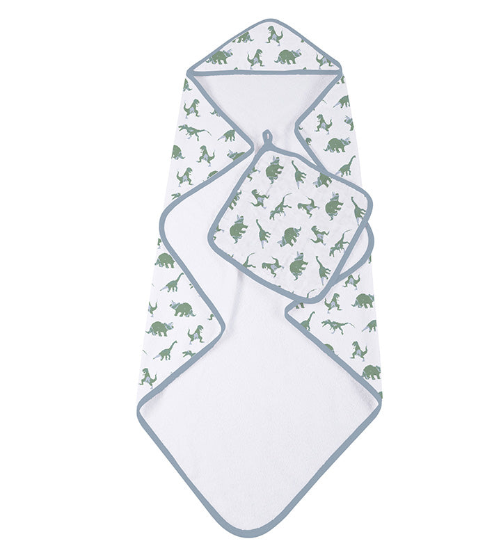 Rough Terrain Dinosaurs Cotton Hooded Towel and Washcloth Set