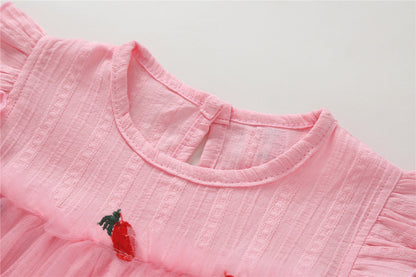 Embroidered Mesh Overlay Flounce Onesie