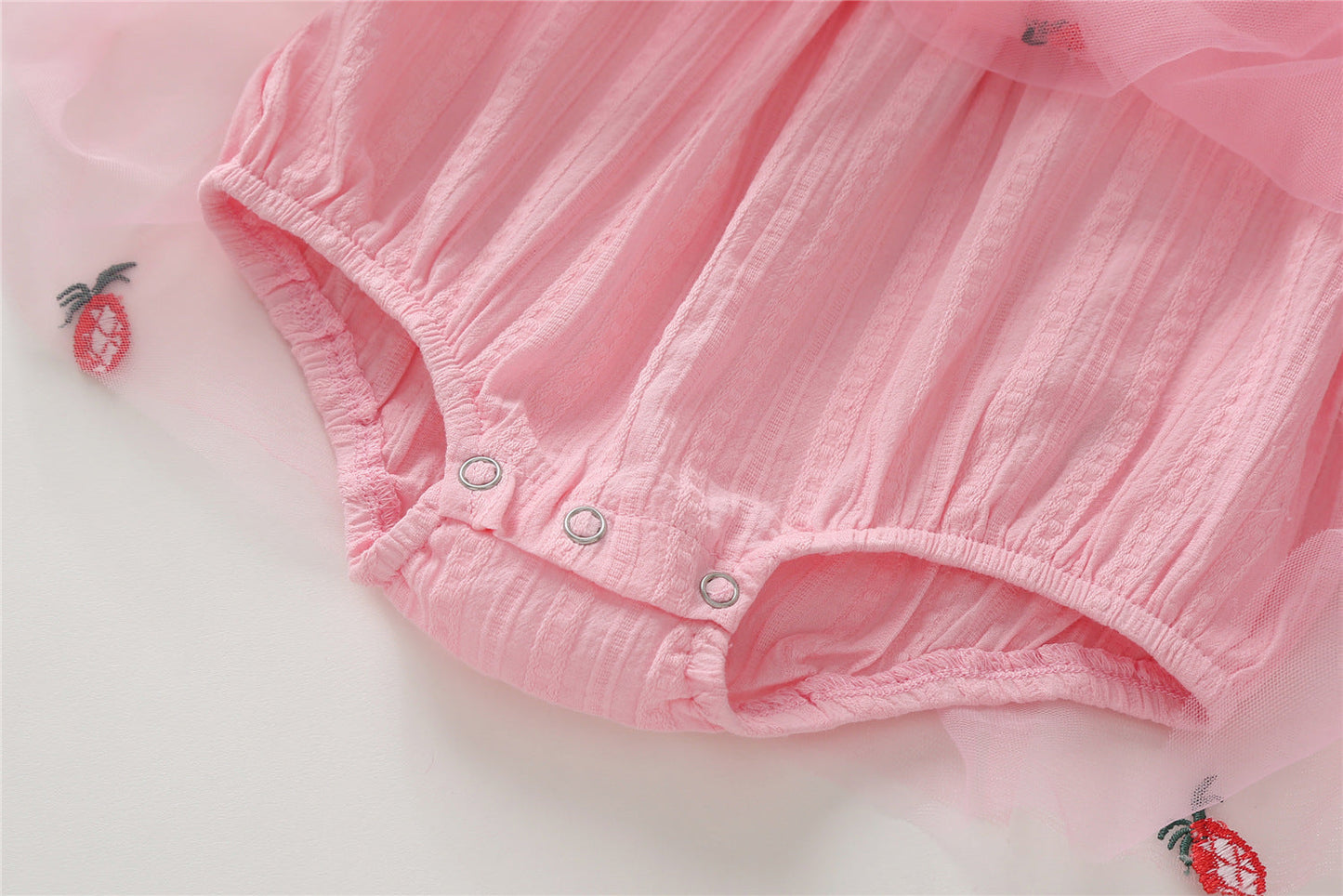 Embroidered Mesh Overlay Flounce Onesie