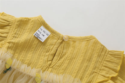Embroidered Mesh Overlay Flounce Onesie