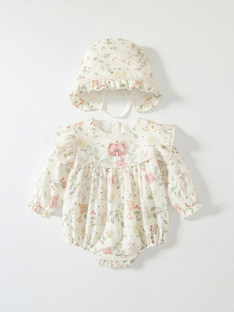 Spring Arrival Floral Romper with Hat Set