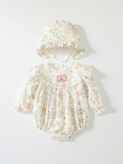 Spring Arrival Floral Romper with Hat Set