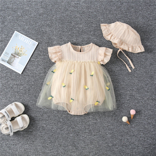 Embroidered Mesh Overlay Flounce Onesie