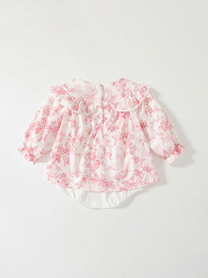 Spring Arrival Baby Girls Flowers Pattern Lace-Trim Peter Pan Collar