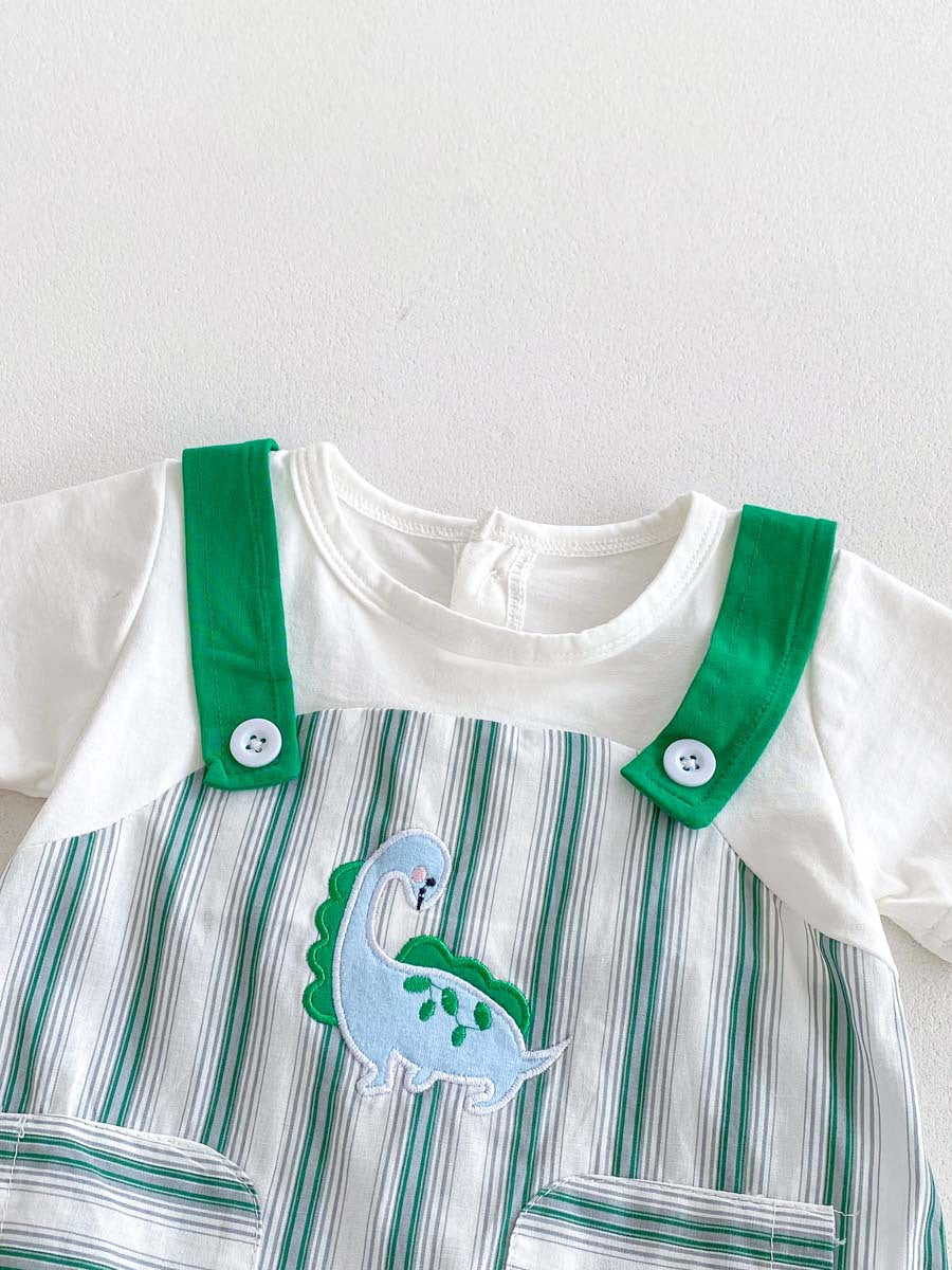 Green Striped Sleeveless Overalls