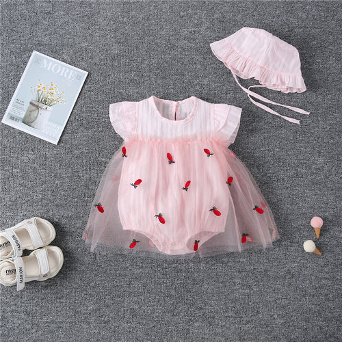 Embroidered Mesh Overlay Flounce Onesie