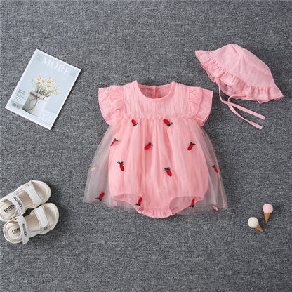 Embroidered Mesh Overlay Flounce Onesie
