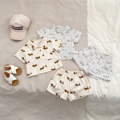Pattern Top Shirt and Shorts Clothing Set