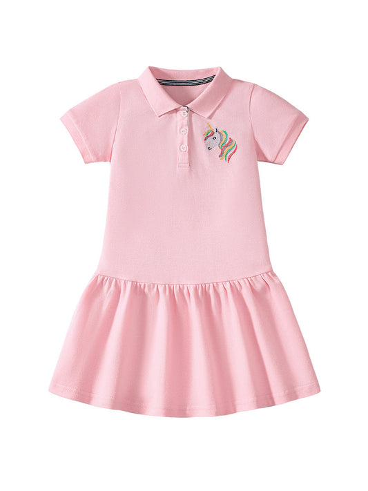 Short Sleeve Pink Collar Dress