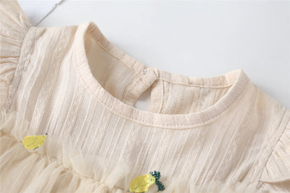 Embroidered Mesh Overlay Flounce Onesie
