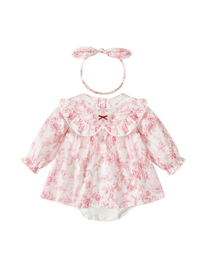 Spring Arrival Baby Girls Flowers Pattern Lace-Trim Peter Pan Collar