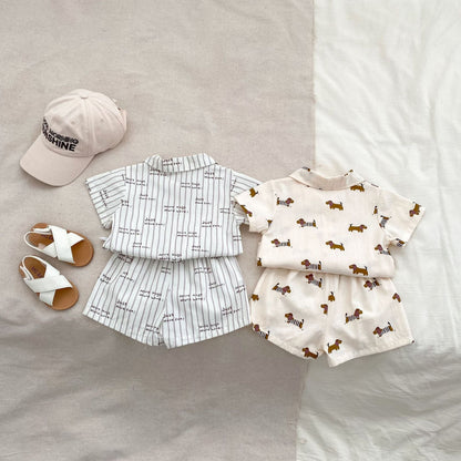 Pattern Top Shirt and Shorts Clothing Set