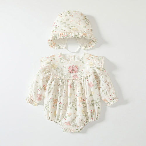 Spring Arrival Floral Romper with Hat Set